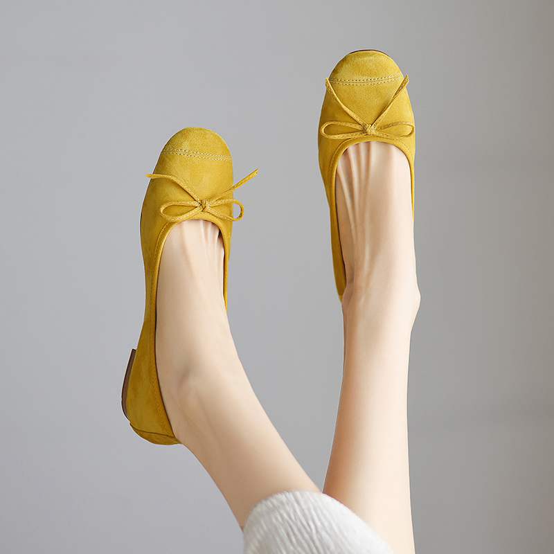 Krazing Pot Suede Fashion Spring Size 42 41 Low Heels Women Round Toe Shoes Ballet Dance Butterfly-knot Shallow Pumps