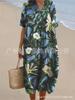 New Loose Casual Comfortable V-neck Digital Printing Pleated Large Version Dress