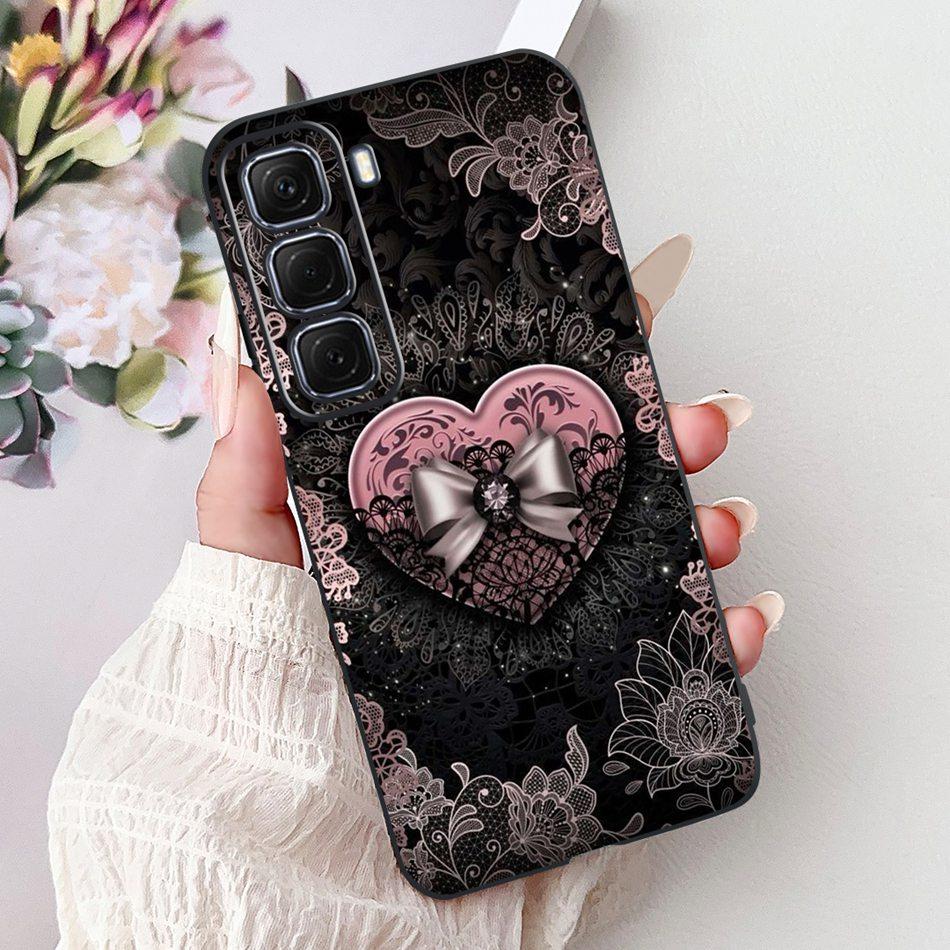 For Infinix Hot 50 4G Phone Case Hot 50 Pro+ 4G Hot50 Pro Elegant Floral Cat Pattern Black Silicone Soft TPU Cases