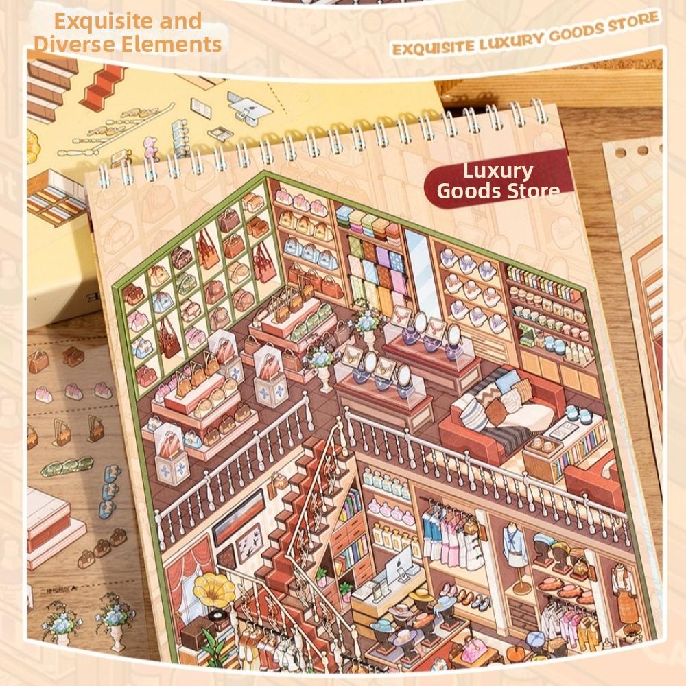 Large Size Grocery Scene Sticker 8 Scenes 24 Sheets DIY Craft Store 3D Sticker Book PET Parking Lot Arcade Mini Scenery Stickers
