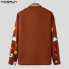 Oversized Neck Men Incerun Lapel Buttons Up Floral Print Casual Long Sleeve Shirts