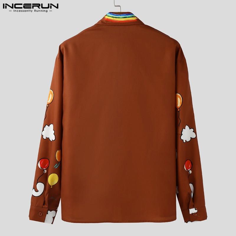 Oversized Neck Men Incerun Lapel Buttons Up Floral Print Casual Long Sleeve Shirts