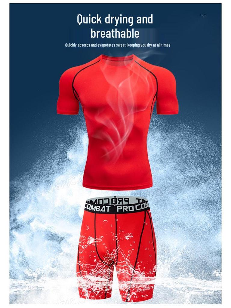 Men's Quick-Dry Athletic Two-Piece Set: Breathable, High-Elastic Short-Sleeve Top & Shorts