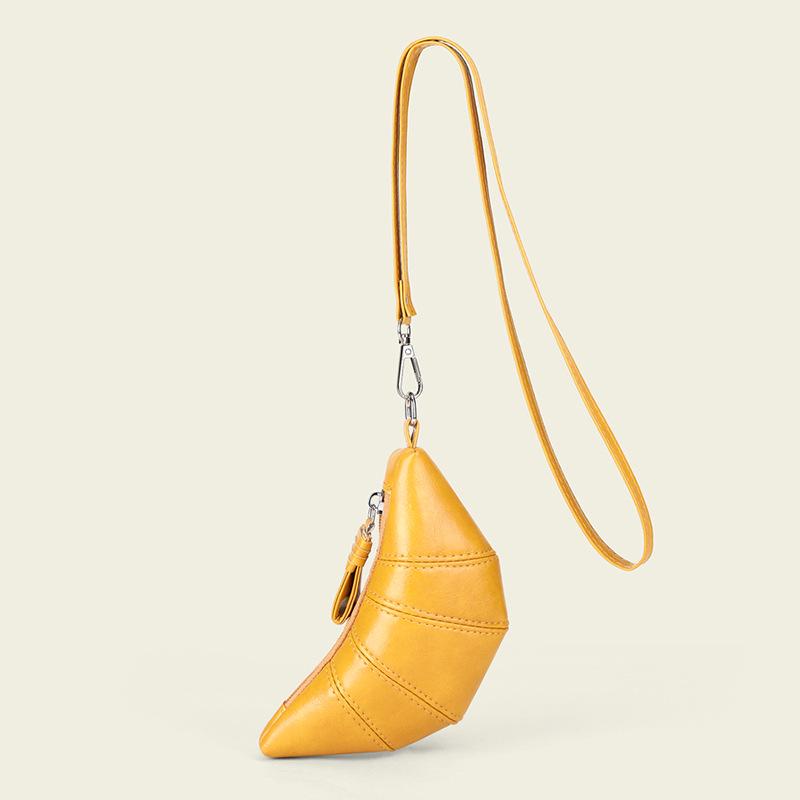 

2024 Мини Ретро Кошелек для ключей-круассан и Сумка для помады/наушников с ремешком - Маленький белый