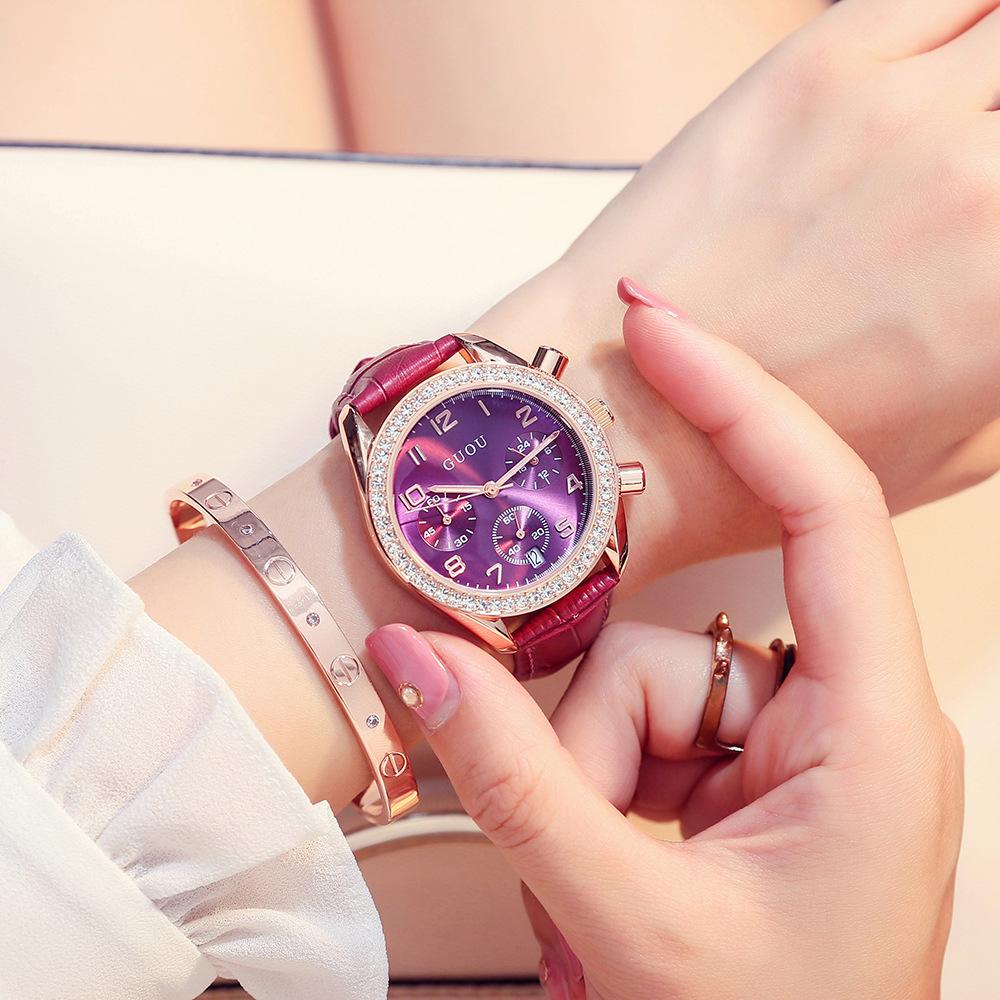 Orologio da Donna Multifunzionale Tre Contatori con Calendario Quarzo Quadrante Grande Strass Orologio Moda per Donna