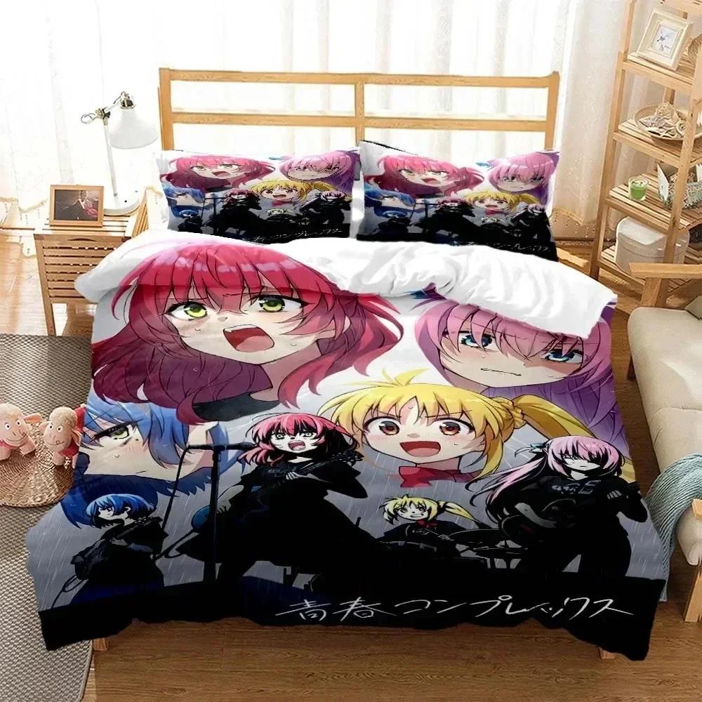 Anime Bocchi the Rock Bedding Set Printed Bed Set With Pillowcase Duvet Cover Soft Queen King Size Bedclothes Home Kids Adult