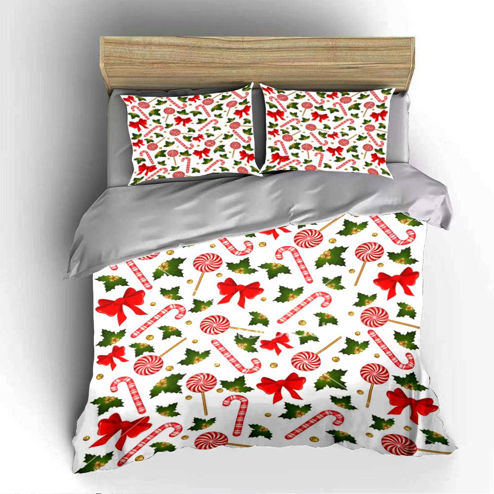 Christmas Candy Cane and Holly Bedding Set Bedding Set (1 Duvet Cover, 2 Pillowcases, Duvet Not Included)