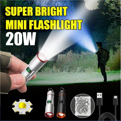 20W Mini-Taschenlampe mit starkem Licht, tragbare LED-Taschenlampe mit integriertem Akku, wiederaufladbarem USB-Notfalllaterne