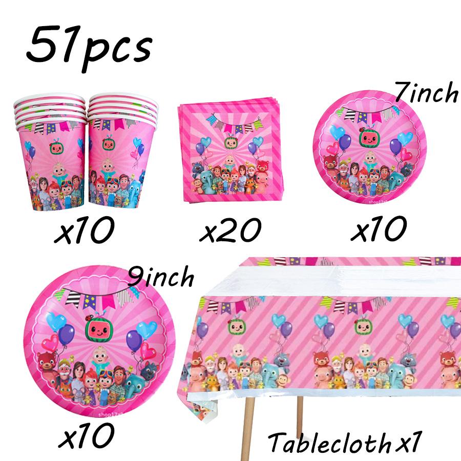 Cocomelon Birthday Party Decoration Tableware Tablecloth Napkins Plates Cups Party Favors Gift Bag Outdoor Wedding Party Decor