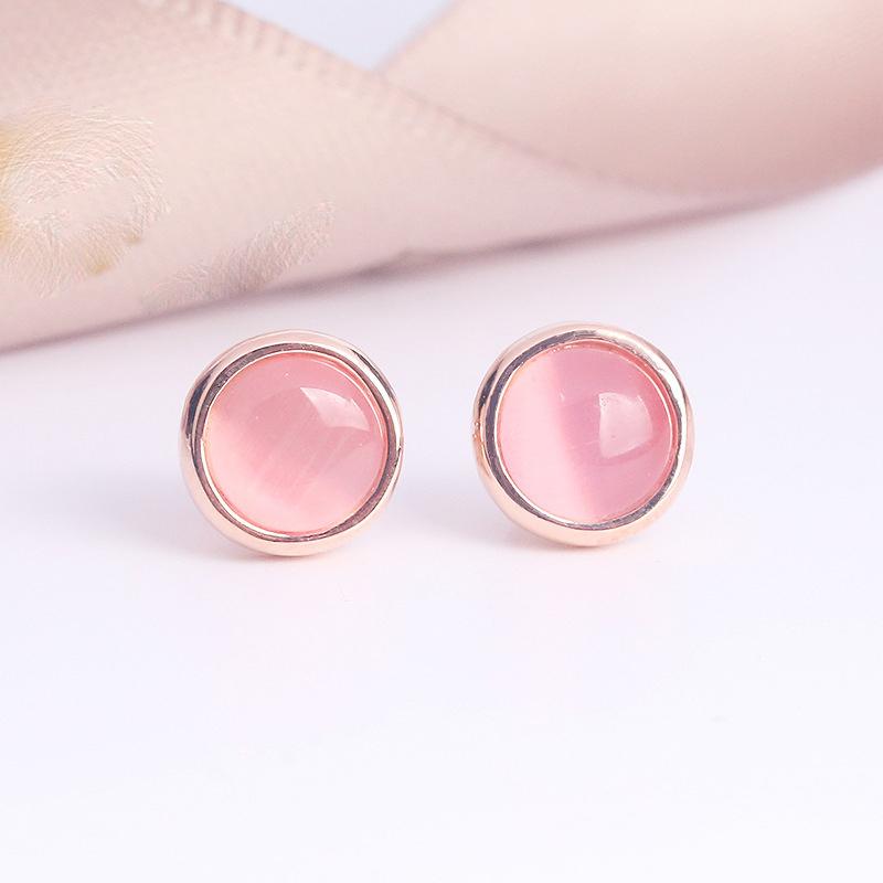 2 Colors Natural Stone Earrings  Silver Needle Round Fire Opal Pink Crystal Stud Earrings For Women Birthstone
