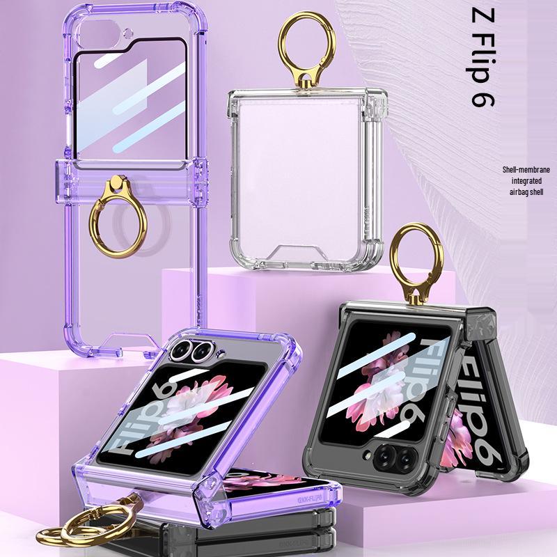 Samsung Galaxy Z Flip 6 Case: Airbag Shaft, All-Inclusive Shell, Transparent Film, Ring Holder