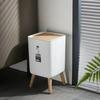 High Foot Trash Can Wood-Like Design Wooden Trash Bin Creative Press Dustbin  Bathroom