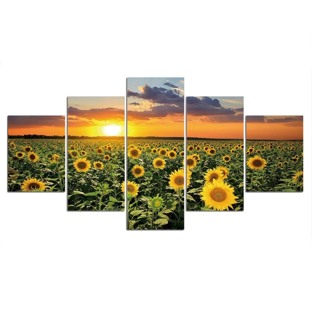 

5 Pieces Sunflower Posters Canvas Paintings Modern Home Decor Landscape Flower Sunset Pictures Wall Art for Living Room NO FRAME 20x35 20x45 20x55cm