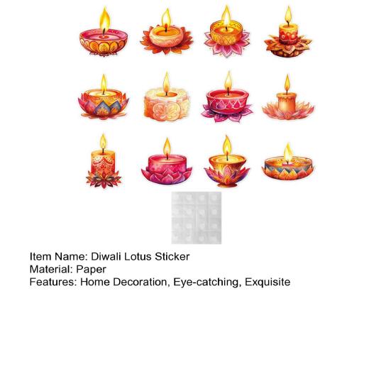 12 Pcs Diwali Festival Sticker Lotus Tealight Candle Holder Sticker Artificial Lotus Flower Labels for Traditional Decor Diwali Puja Party Supplies