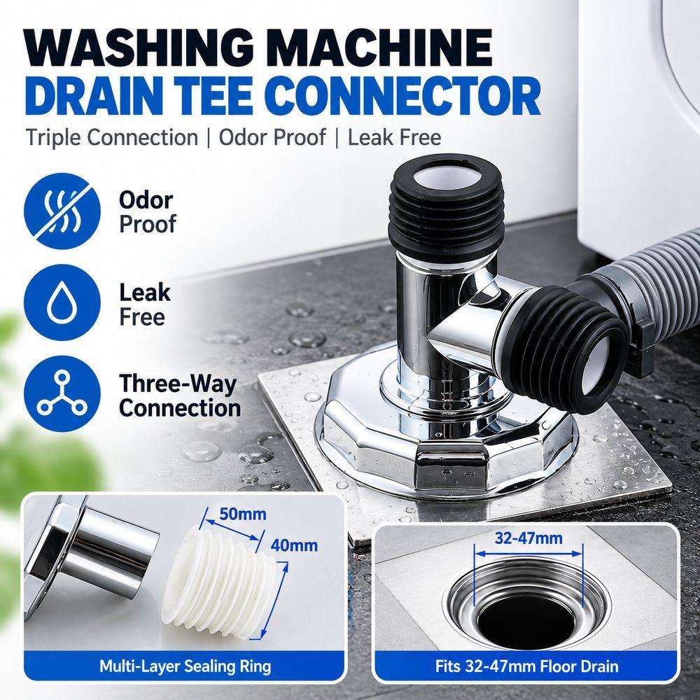 Metal Washing Machine Drain Connector Dual Outlet Waste Pipe Adapter Washing Machine Drainage