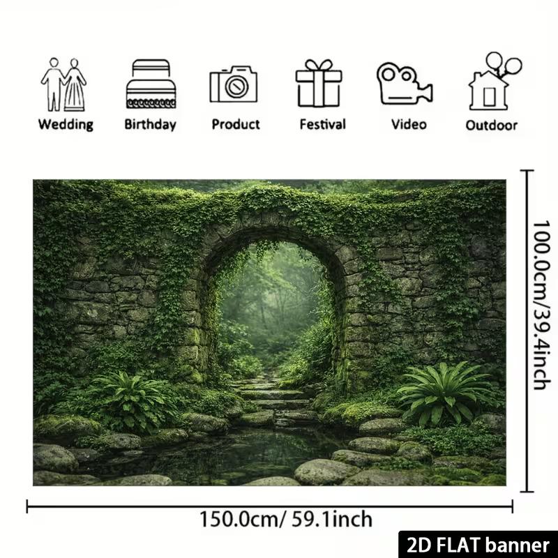 2D Ivy Stone Arch Enchanted Forest Wall Tapestry Background Cloth