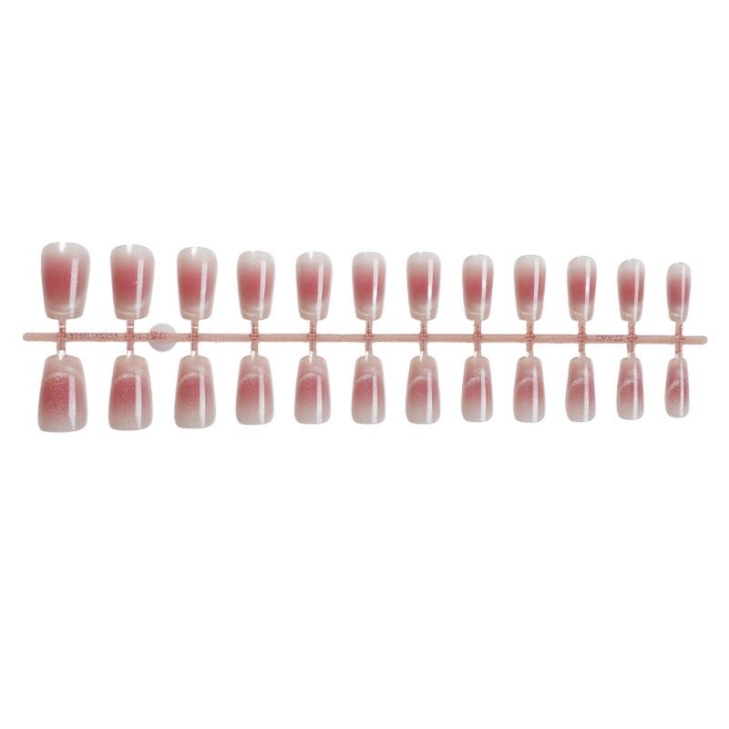 Square Press On Nail Cats Eye Fake Nail with Busher Design Full Cover Glues On Nail Glossy Acrylic Nail Artificial Nai