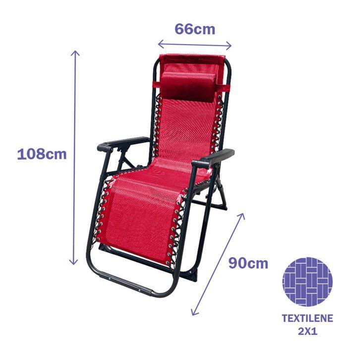 Chaise Longue Jardin Exterieur Inclinable 90 x 108 x 66 cm Rouge - Marbueno