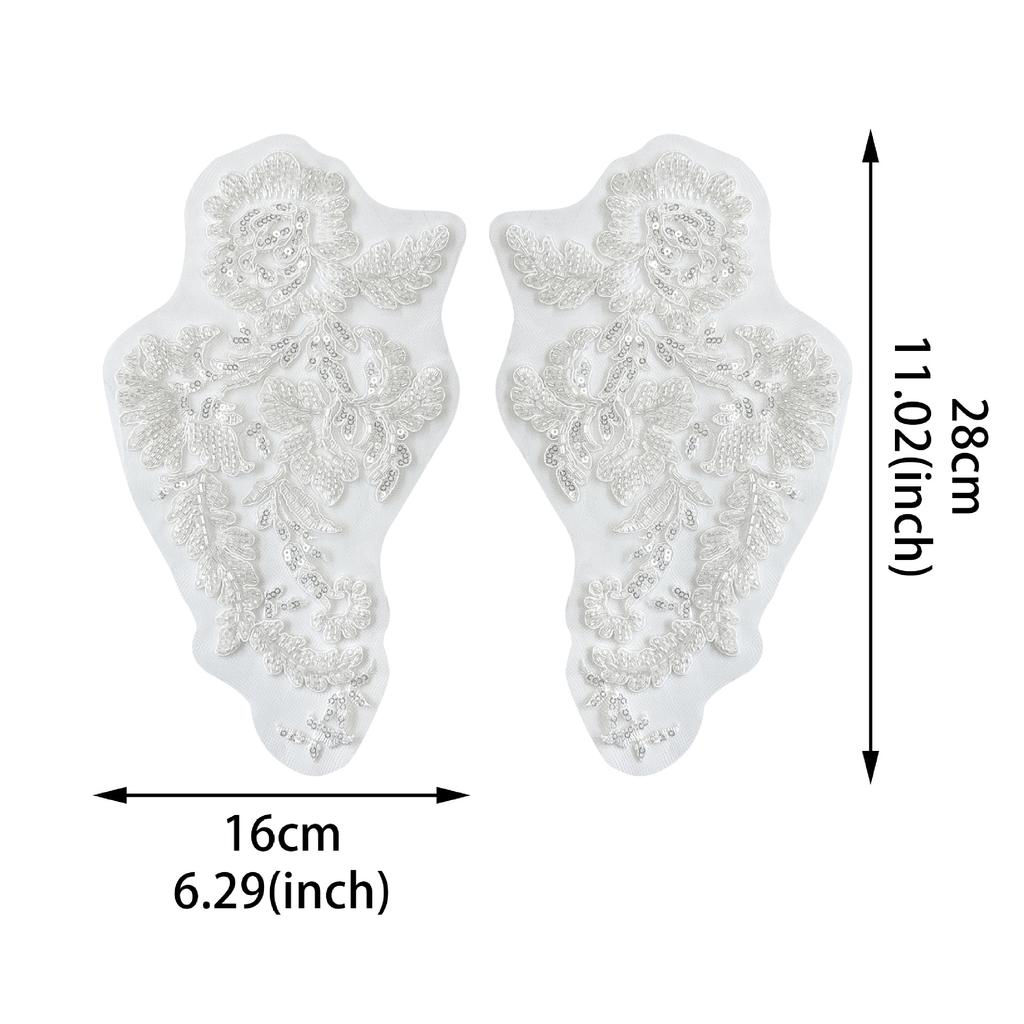 White Handmade Beads Car Bone Flower Exquisite Embroidery Applique Cheongsam Wedding Dress Pair Flower Decoration Accessories Cloth Sticker