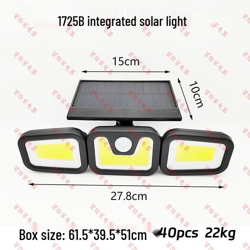 Rotating Three-Head Solar Outdoor Waterproof Wall Light with Motion Sensor