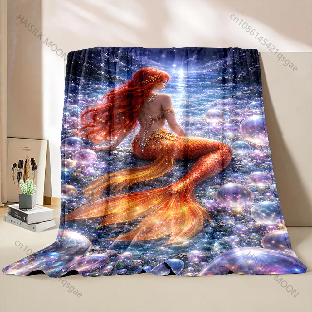 1PC Beautiful red-haired mermaid in water Print Blanket Warm Soft Fluffy Kids and Adult Sofa Bed Throw Blanket for Home Travel 75X95CM