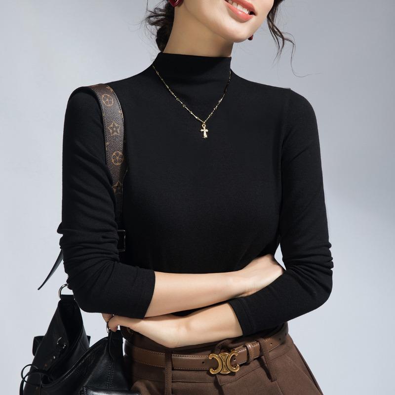 Summer Women's New Worsted Merino Wool Semi-turtleneck Knitted Sweater/long-sleeved T-shirt Women's Machine Washable