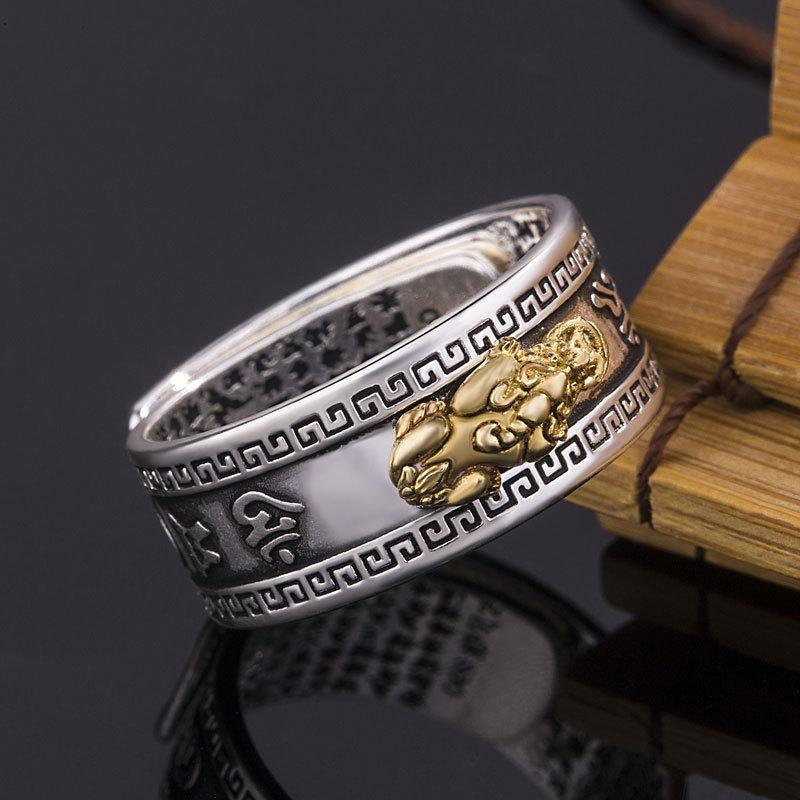 Buddhist Jewelry Fengshui Pixiu Rings Amulet Protection Fortune Wealth Good Luck Adjustable Opening Fashion Ring Women Men Gift