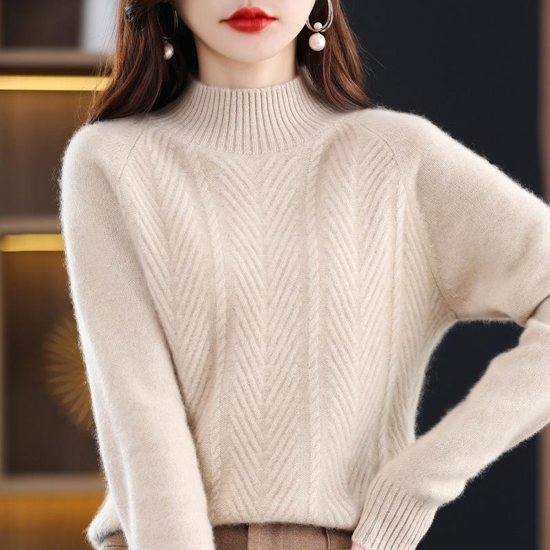 Cashmere Sweater Women Pullover Autumn Winter Casual Half High Neck Solid Long Sleeve Knitted Sweater Pullover Female