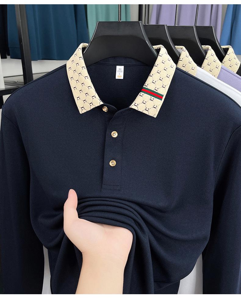 

Мужская рубашка поло с длинным рукавом из тутового шелка - Осенняя повседневная, отложной воротник, дышащая однотонная. XL (125-145 cm)