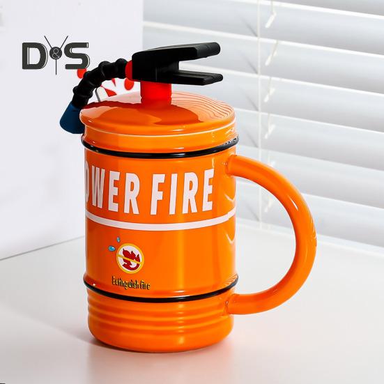Ceramic Coffee Mug 450ml Funny Flame Extinguisher Cup with Lid Ice Chocolate Milk Beverage Mug Creative Gift for Men Women