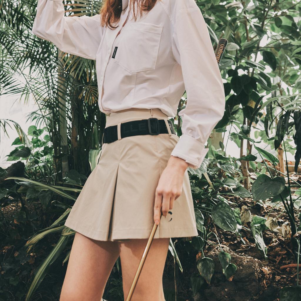 CHALLENGER Nylon Spandex Women'S Pleated Culottes With Mini Pocket Light Beige