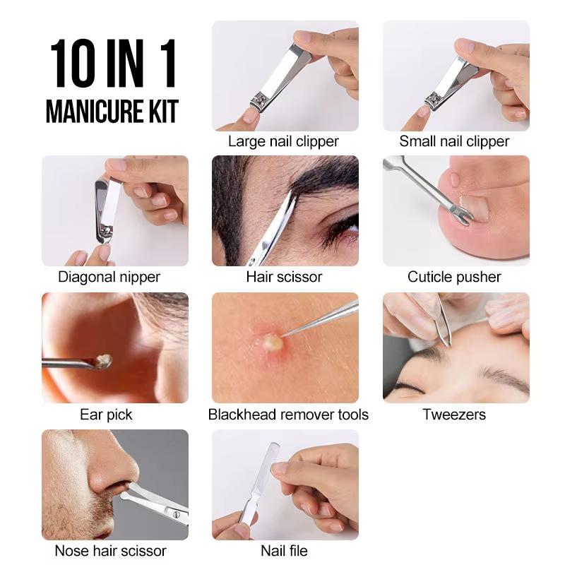 Nail Tools Set Stainless Steel Manicure Set Household Ear Spoon Scissors For Daily Life Mini Compact Gift Eyebrow Clip Tweezers