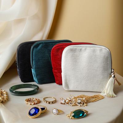Exquisite Jewelry Storage Bag, Zipper Tassel Jewelry Bag, Satin Fabric Large-Capacity Multi-Layer Dust-Proof Bag