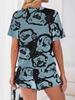 Women's Fashion Two-Piece Set - Stylish Graphic Print Short-Sleeve Round-Neck T-Shirt + Graphic Print Shorts Two-Piece Set