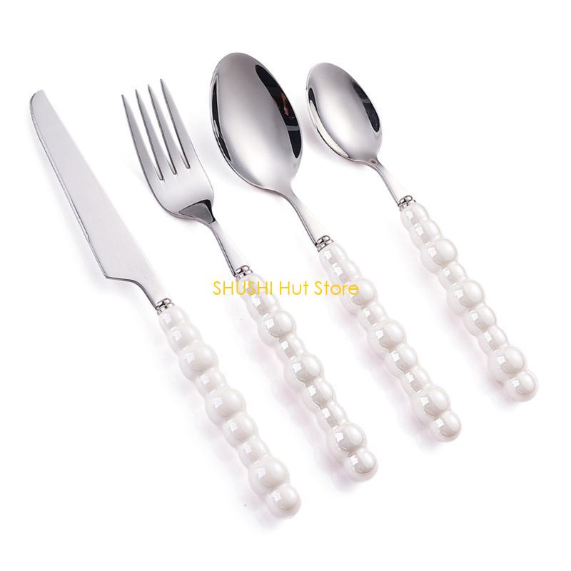 

4PCS Ceramic and Stainless Steel Tableware Set Dinnerware Set with Pearls Handle D57B белый
