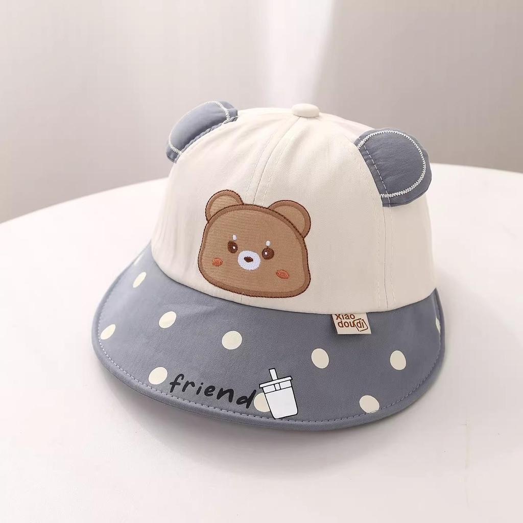 Children's Sun Protection Duckbill Cap - Thin Style with Cute Bear Design for Boys and Girls