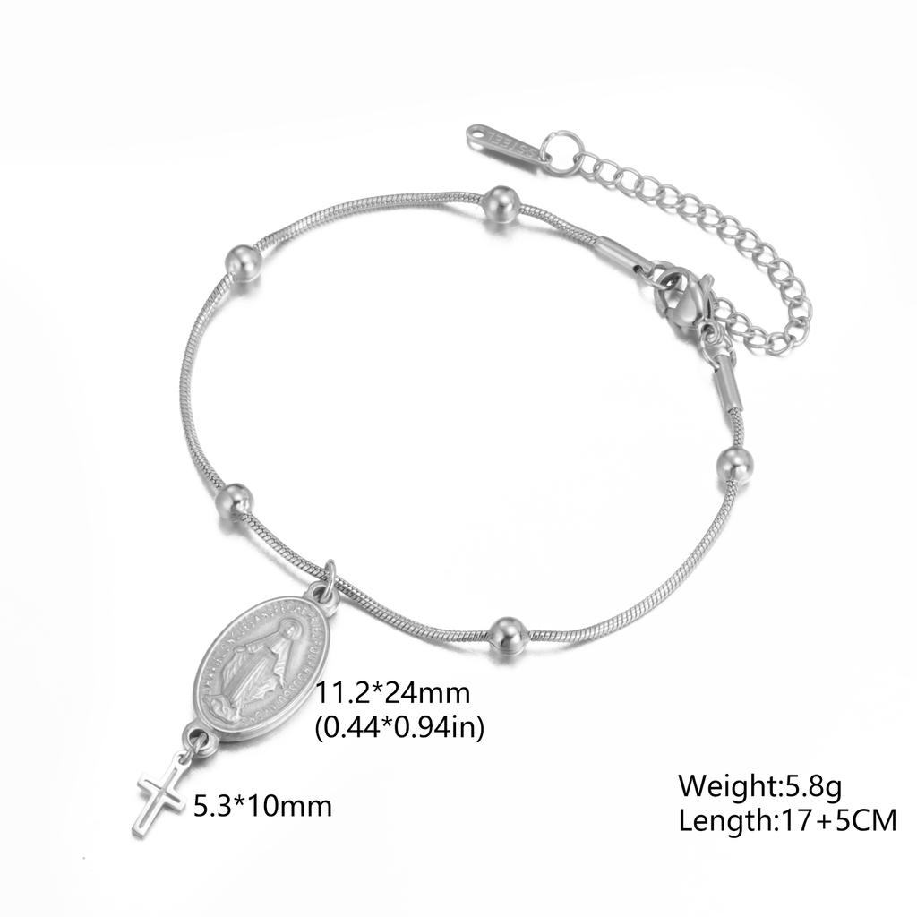 Lucktune Rosary Virgin Mary With Cross Charm Bracelets Women's Stainless Steel Beads Chain Bracelet Religious Prayer Gifts Sale