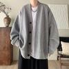 Men's Spring Loose Fit Heavyweight Waffle Knit V-Neck Cardigan Jacket - Trendy, Button-Up Design