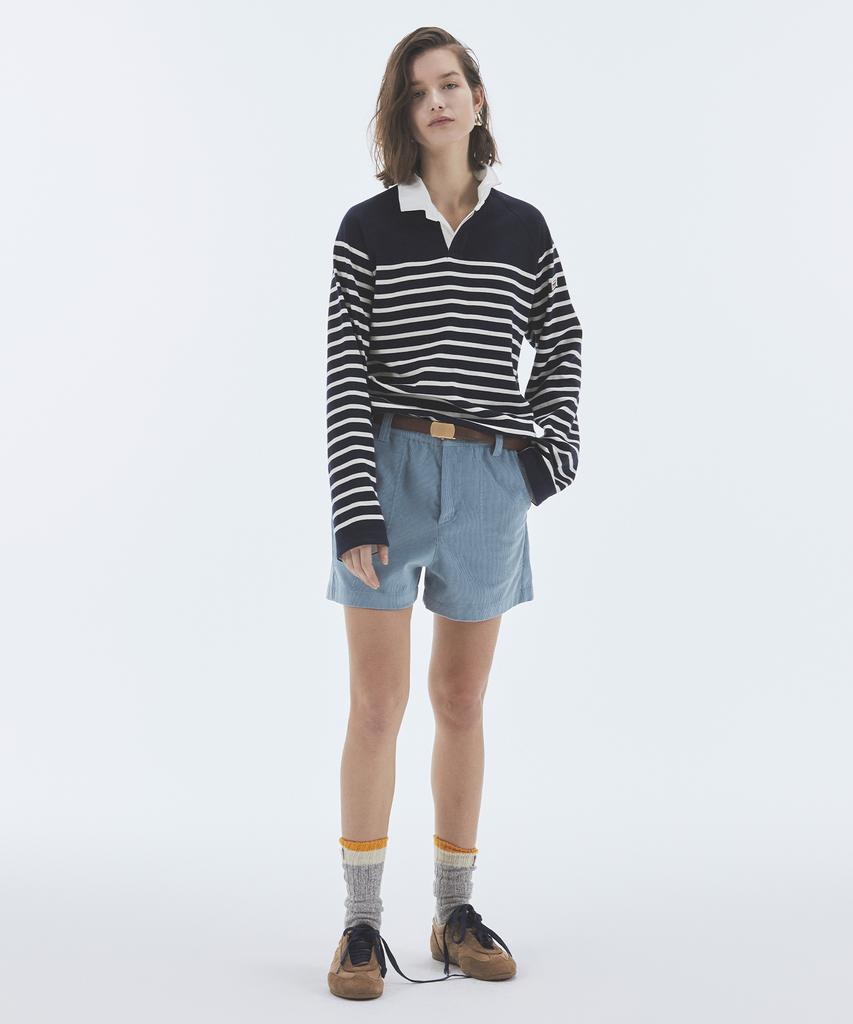 NOHANT Wire Stripe Rugby Long Sleeve T-Shirt Navy