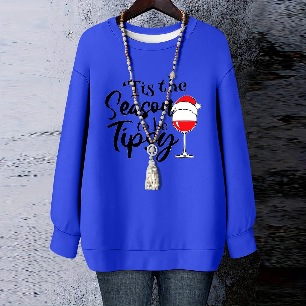 Ladies' Christmas Printed Round Neck Long Sleeved T-shirt Sweatshirt Top