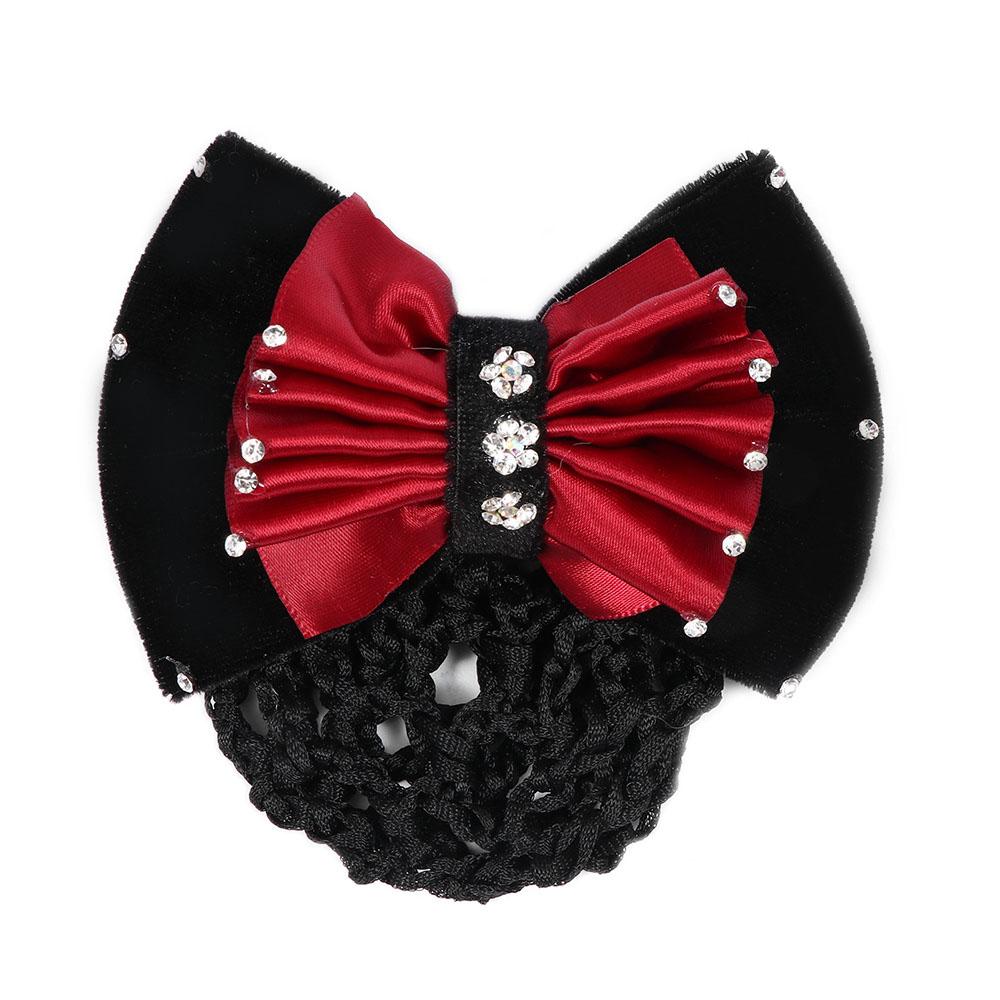 Fashion Bow Satin Rhinestone Barrette Net Bun Snood Hair Clip Cover Bowknot Hair Accessories