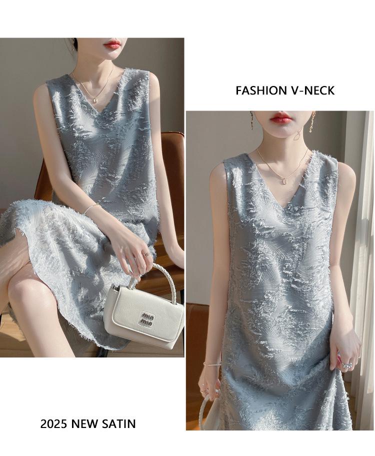 Silk Satin Women's V-neck Sleeveless Cut-out Midi Dress - Summer 2025 Collection