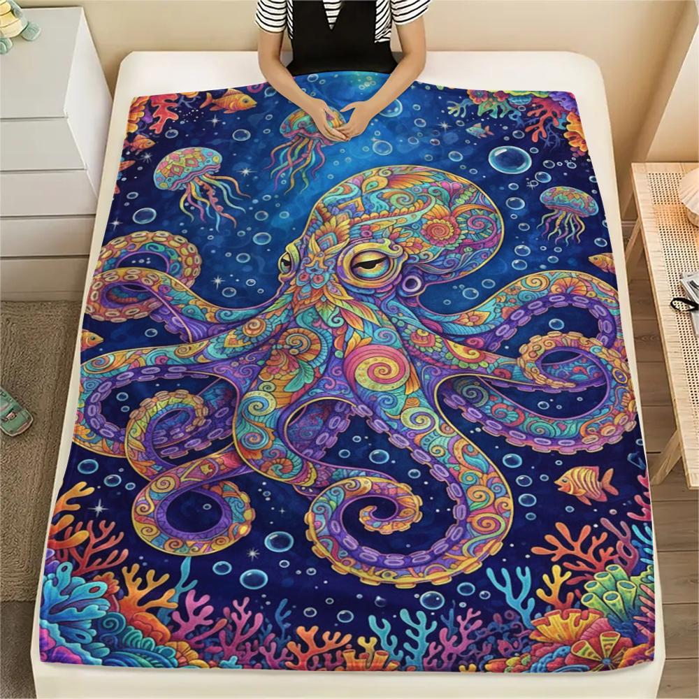 Colorful marine organisms Print Flannel Blanket,High quality Comfortable for All Seasons,Home Decor,Warmth and Comfort,Perfect for Christmas Gifts