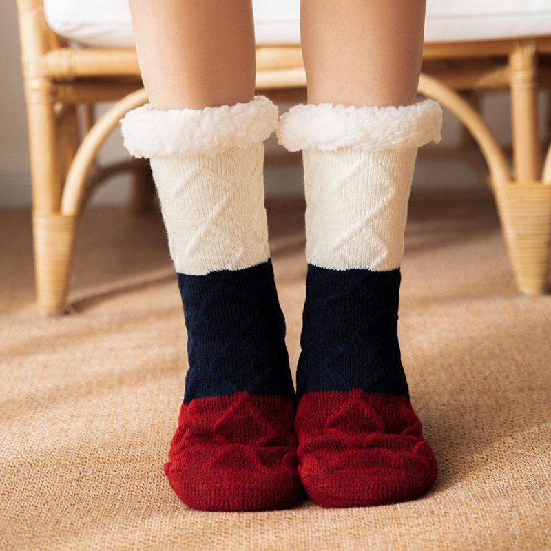 

Зимние хлопковые носки, утепленные удобные женские носки в полоску до середины икры, теплые чулки для сна, рождественский подарок, домашние носки с ковровым покрытием One Size
