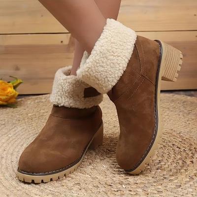 Mode Hiver Décontracté/Confortable Bottes de Mode Plus Velours Chaud Talon Carré Bout Rond Couleur Unie Bottes pour Femmes Bottes de Chevalier