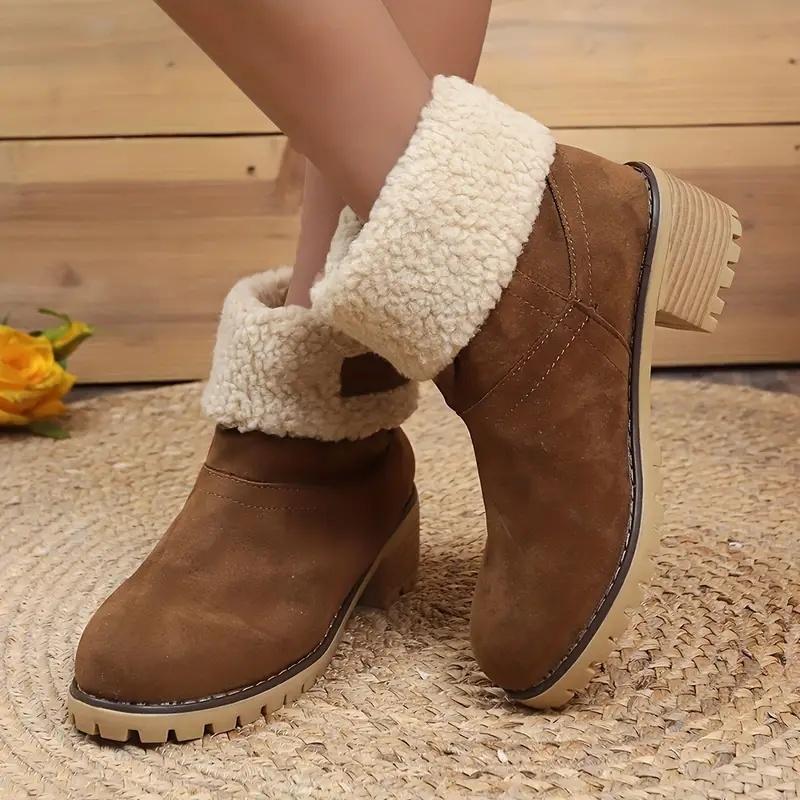 Winter Fashion Casual/Comfortable Fashion Boots Plus Velvet Warm Square Heel Round Toe Solid Color Women's Boots Knight Boots