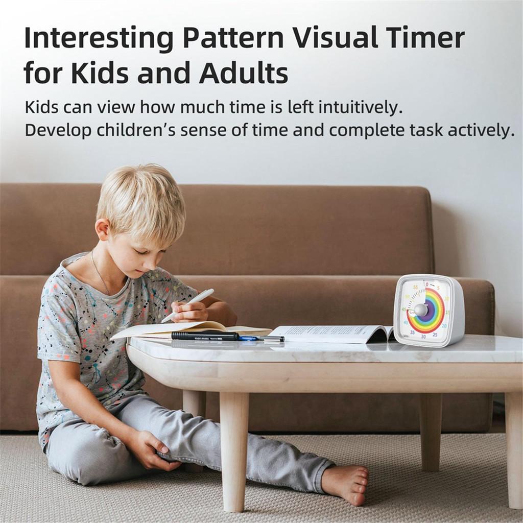 60-minuters visuell timer med nattlampa, bärbar praktisk nedräkningstimer, Pomodoro-timer med regnbågsmönster