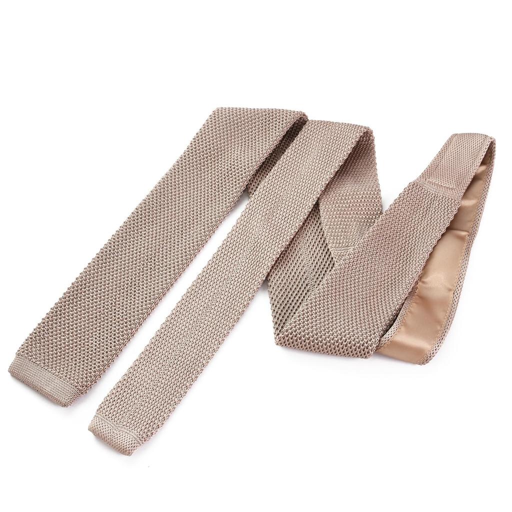 [RACHEL] Rachel Knit Tie, Narrow Tie, Slim Tie, Washable, 6cm Wide, Square End, Piqué Knit, Solid Color (F: Beige)