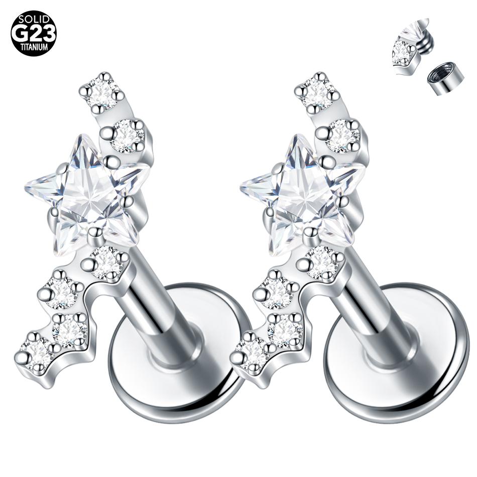 1Pc G23 Titanium Cz Crystal Ear Cartilage Tragus Helix Daith Piercing Internal Thread Lip Stud Labret Piercing Body Jewelry 16G