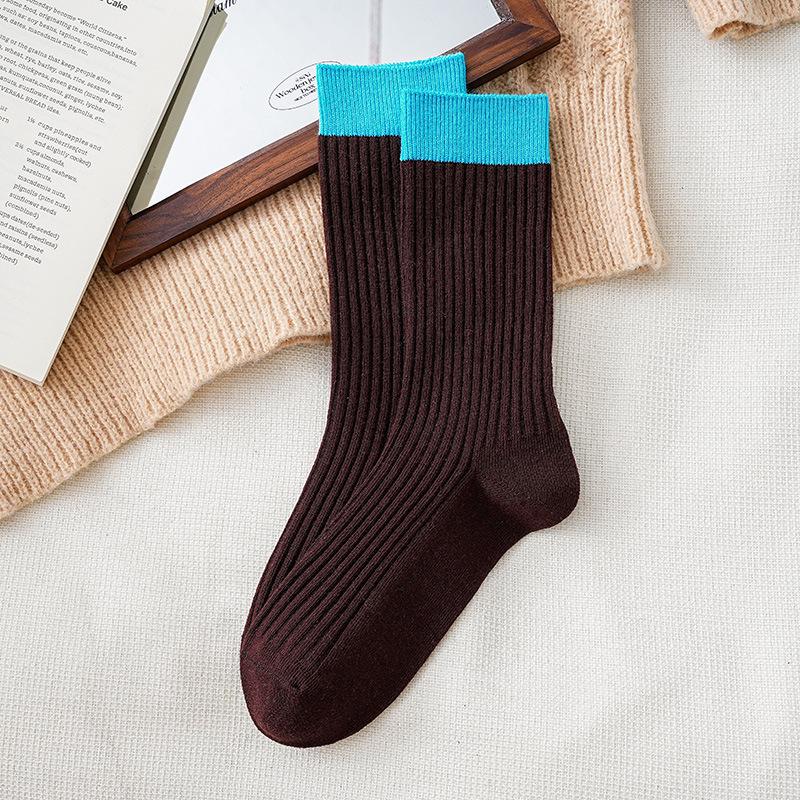 Retro Contrasting Socks Pure Cotton Tube Socks Season Dongdaemun Internet Celebrity Double Needle Boneless Pile Socks
